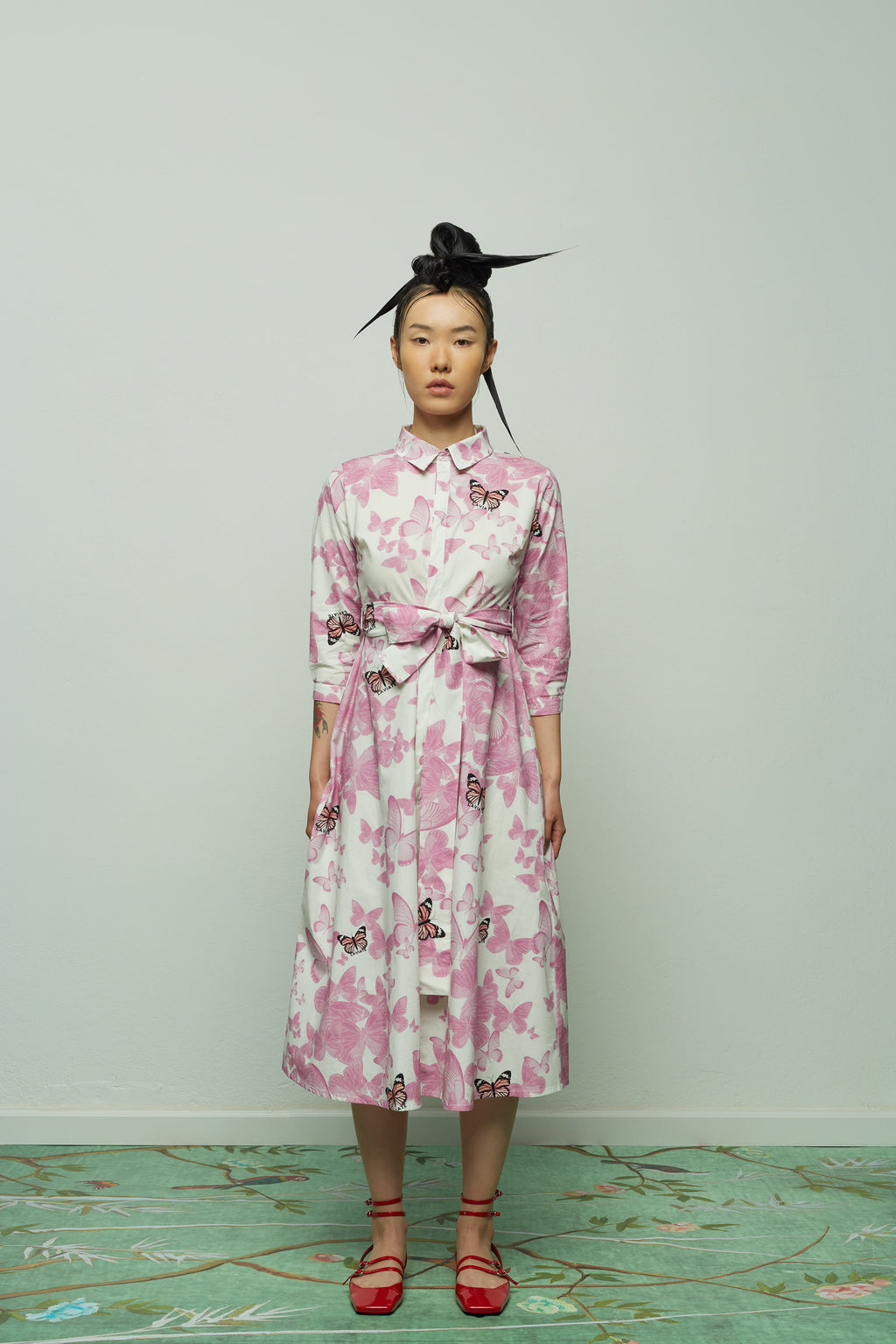 " PINK BUTTERFLIES SHIRT DRESS "