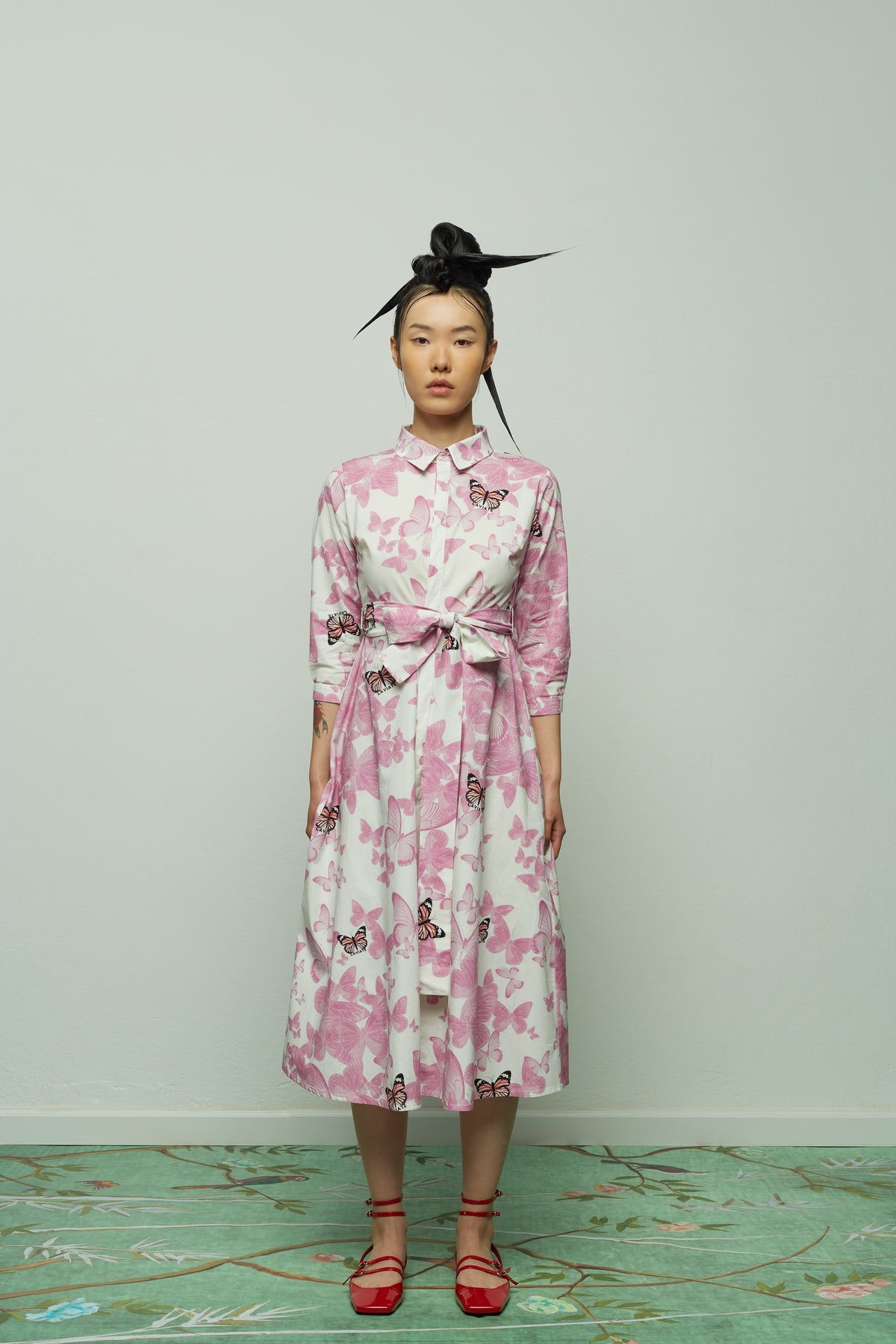 " PINK BUTTERFLIES SHIRT DRESS "