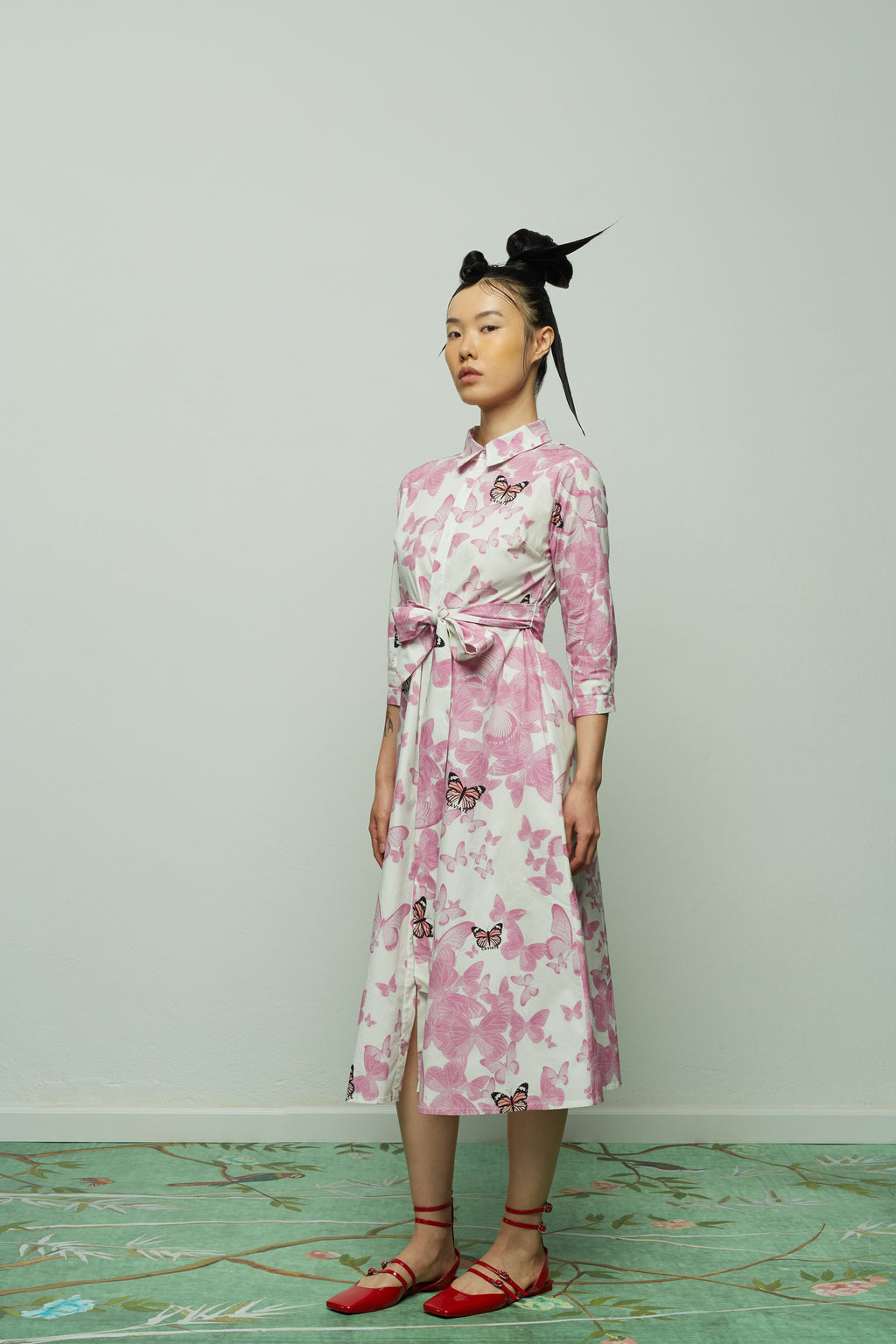 " PINK BUTTERFLIES SHIRT DRESS "