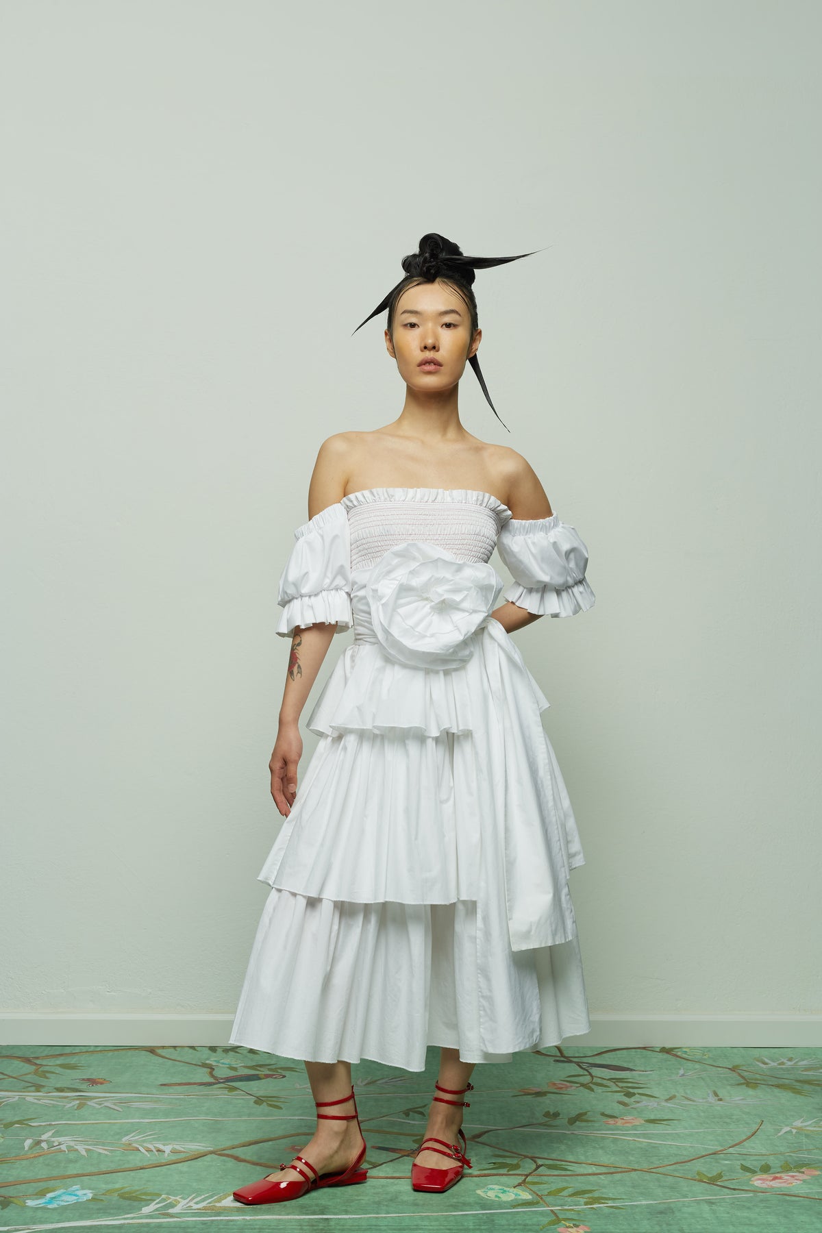 " WHITE FLOWER POPLIN DRESS"