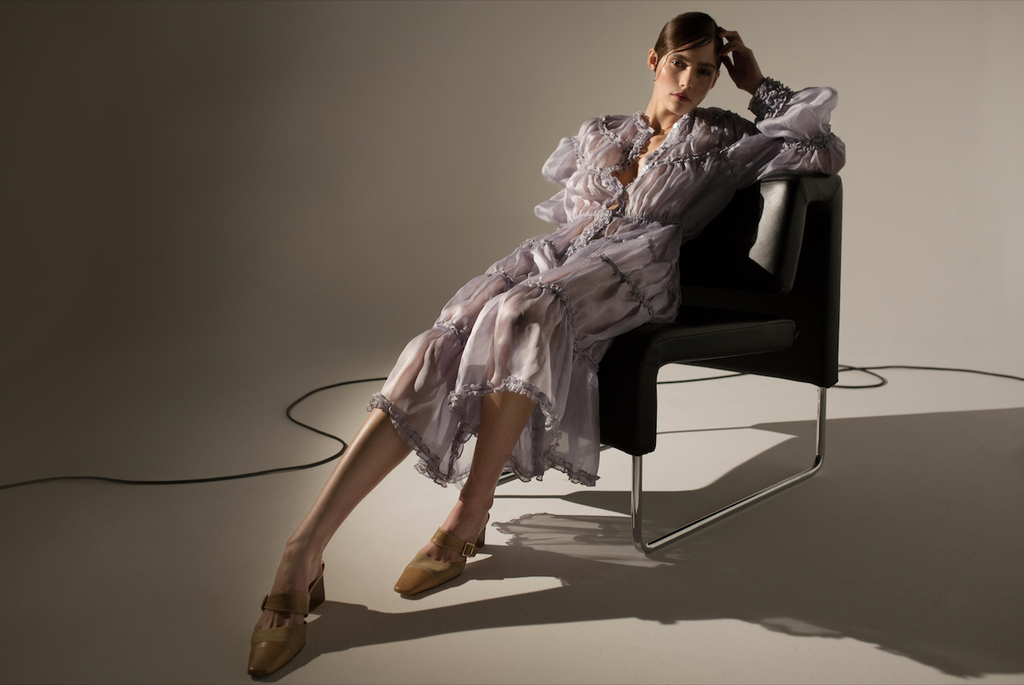 "PRINTED ORGANZA SHIRT DRESS"