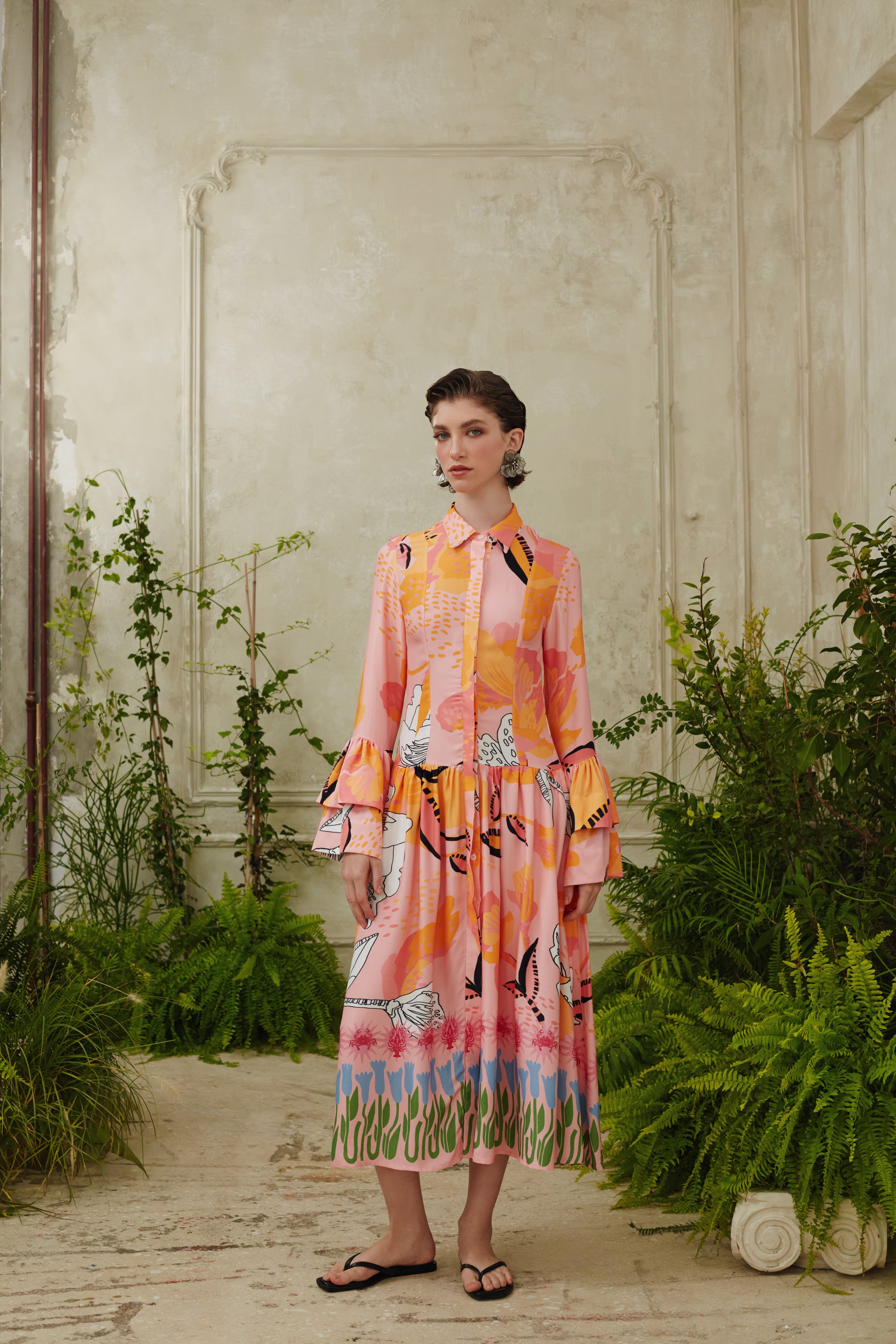 " RUFFLE SHIRT DRESS" 