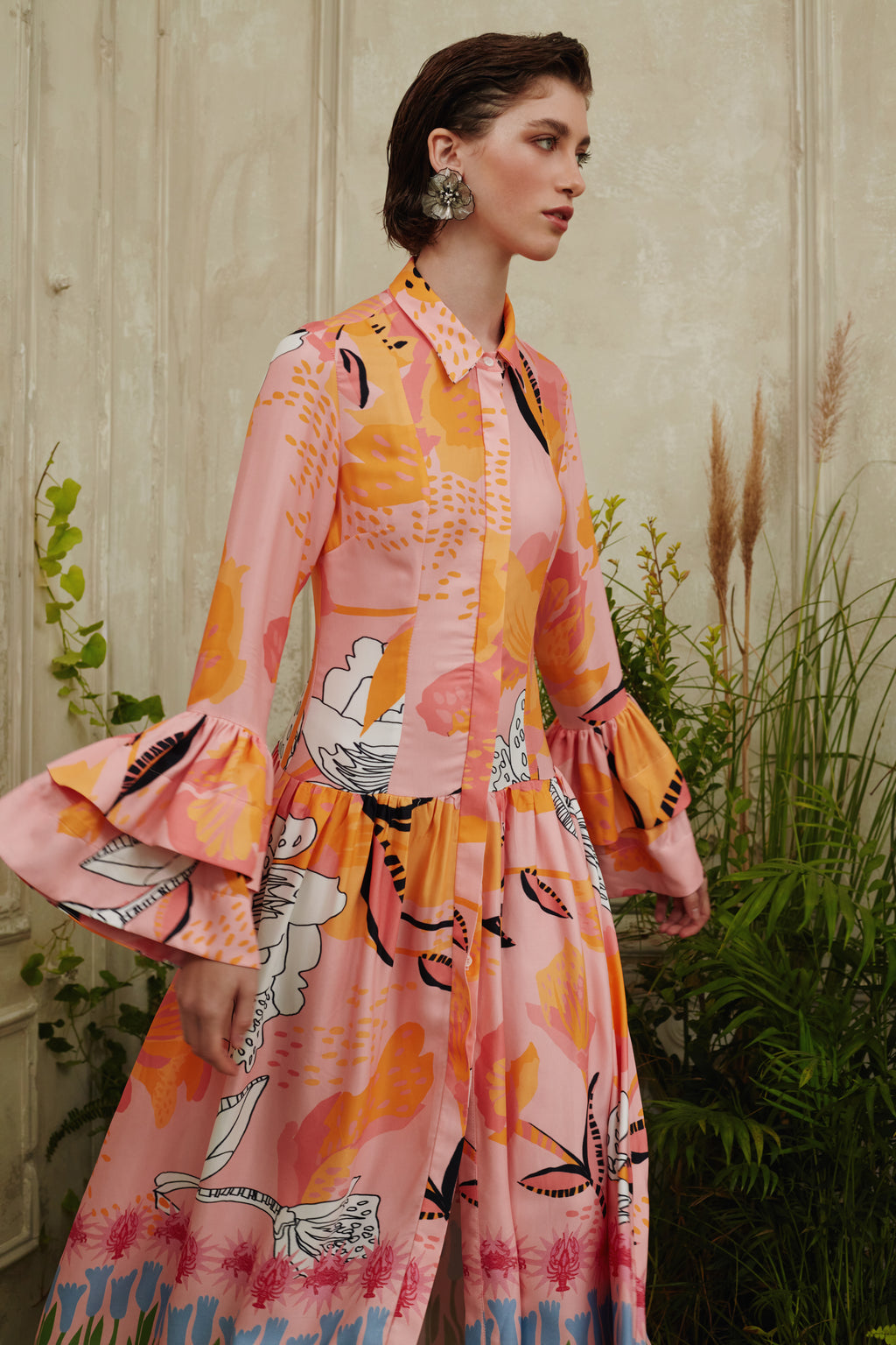 " RUFFLE SHIRT DRESS" 