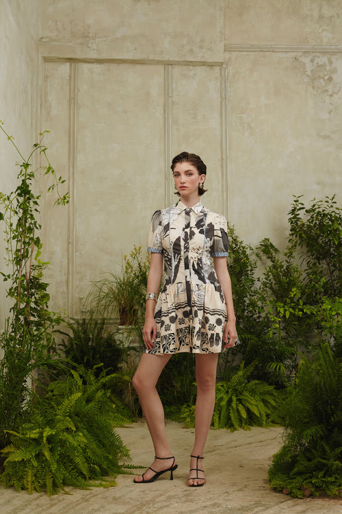 " BLACK PRINT SHORT SHIRTDRESS"