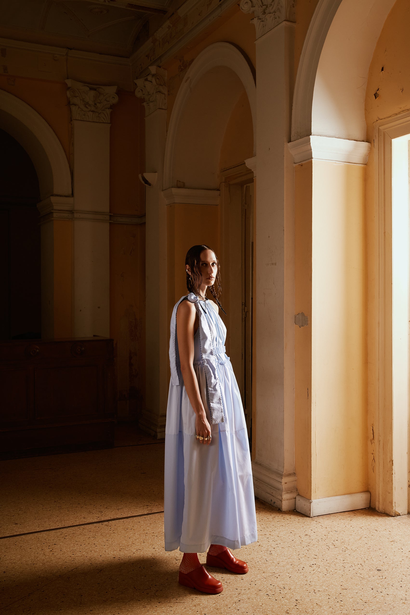 " Light Blue Flared Dress"