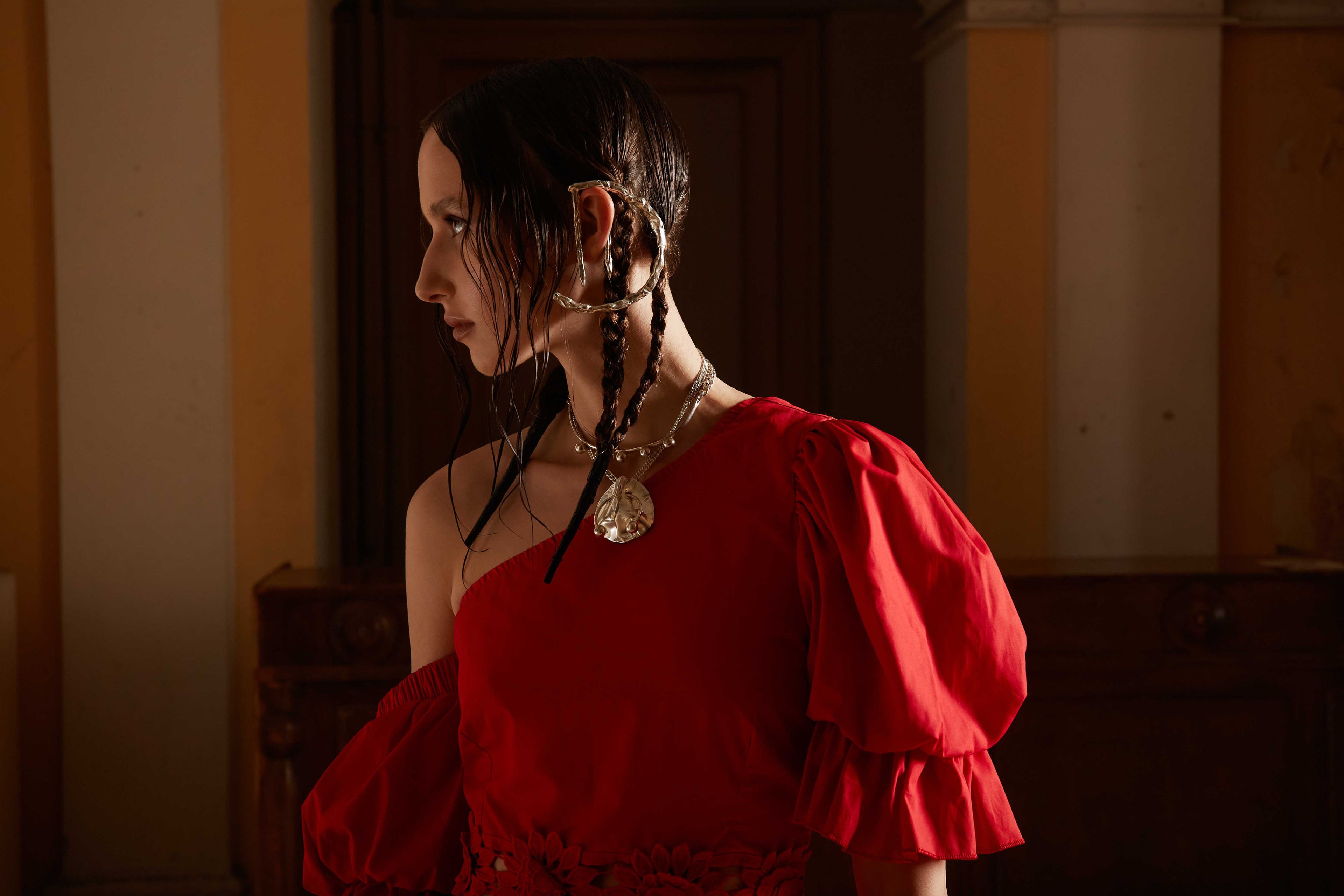 " Red Off Shoulder Dress"