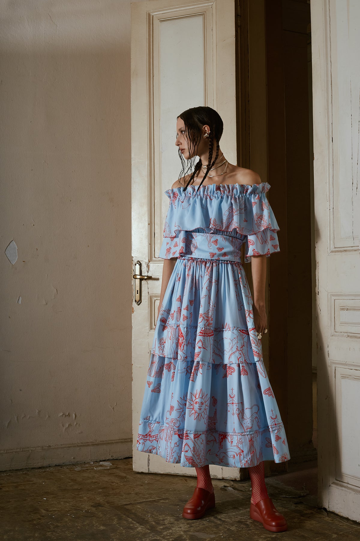 " Light Blue Printed Dress"