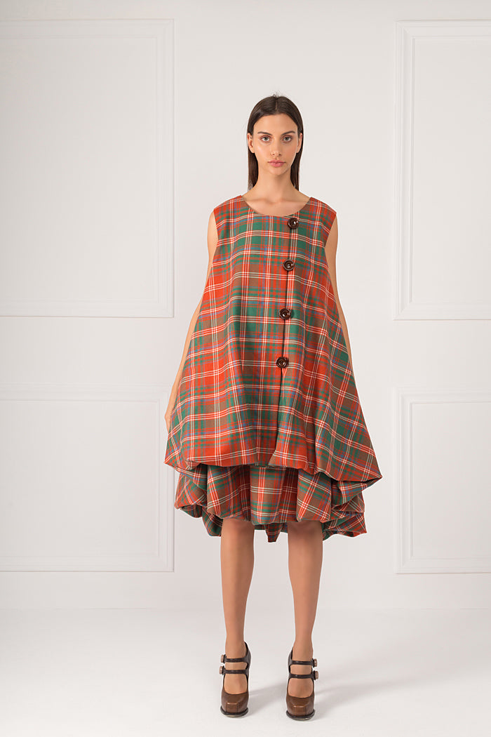 " Reddish Wool Tartan Top"