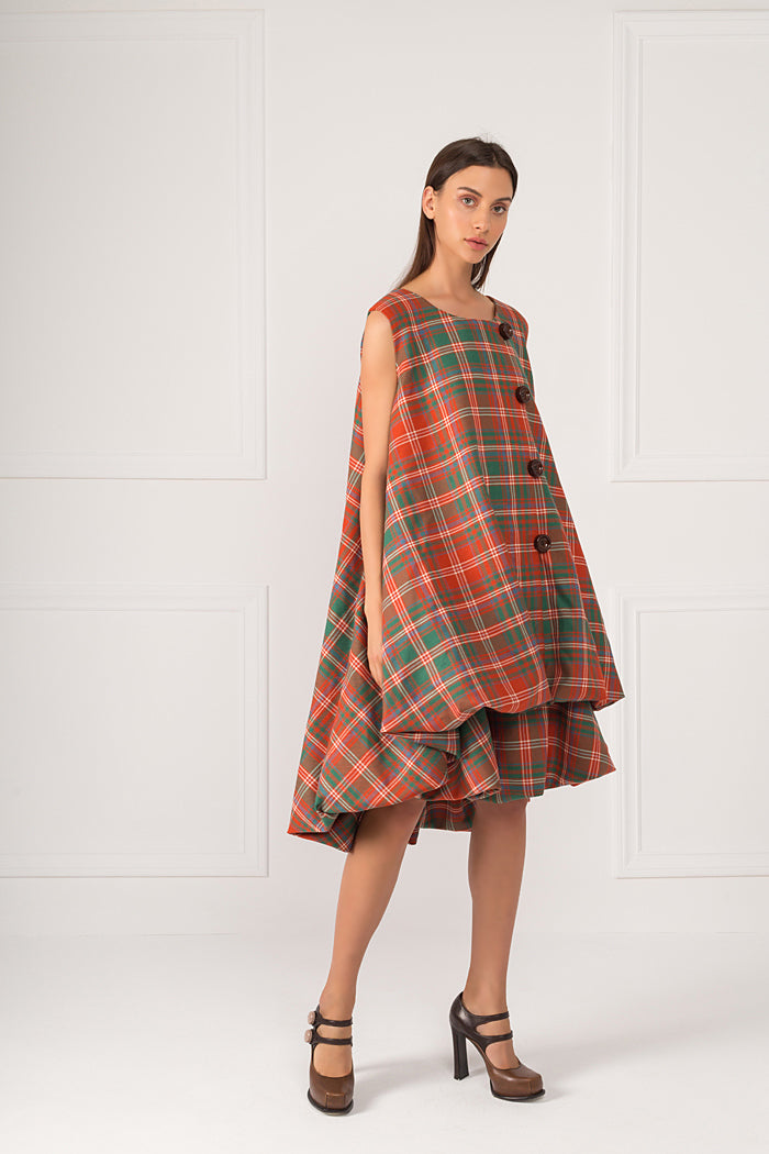 " Reddish Wool Tartan Top"