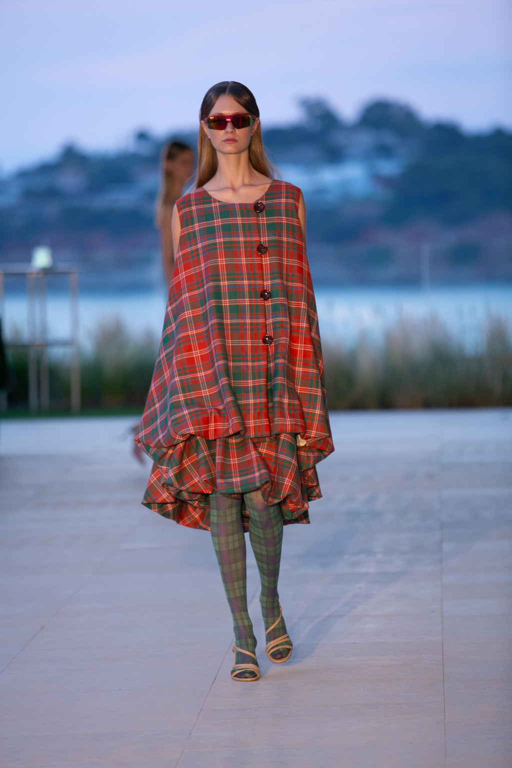 " Reddish Wool Tartan Top"