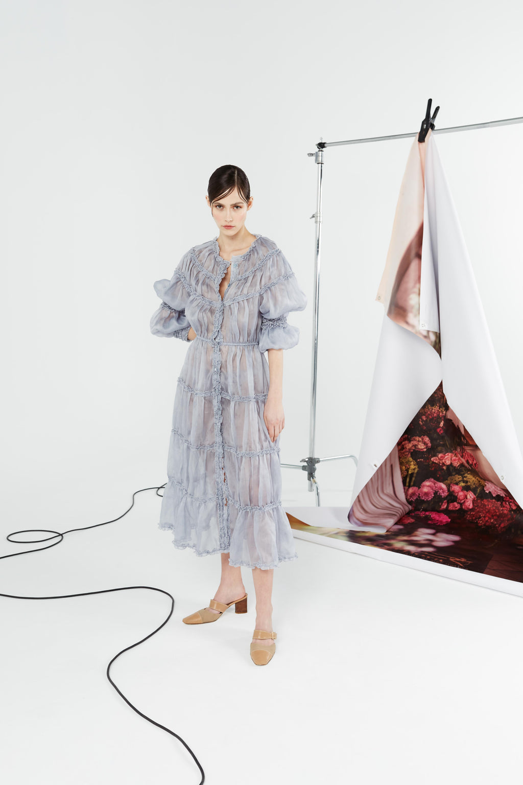 "PRINTED ORGANZA SHIRT DRESS"
