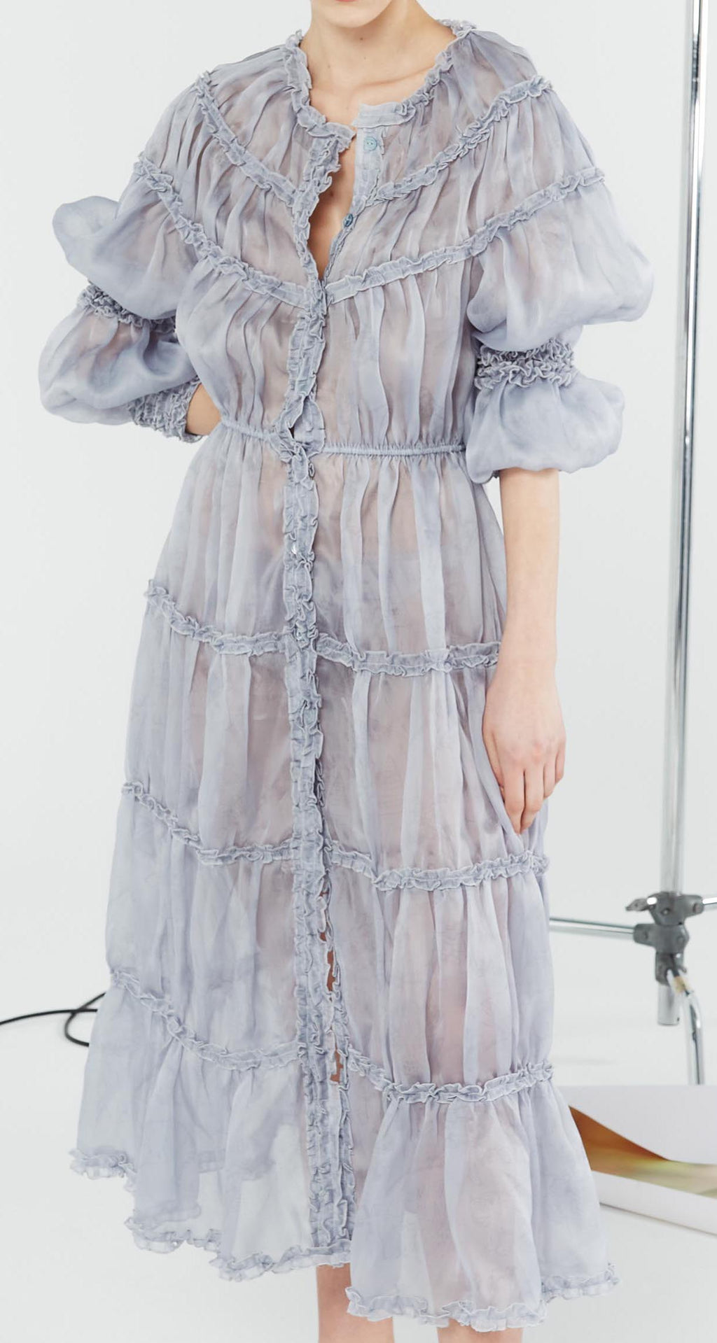 "PRINTED ORGANZA SHIRT DRESS"