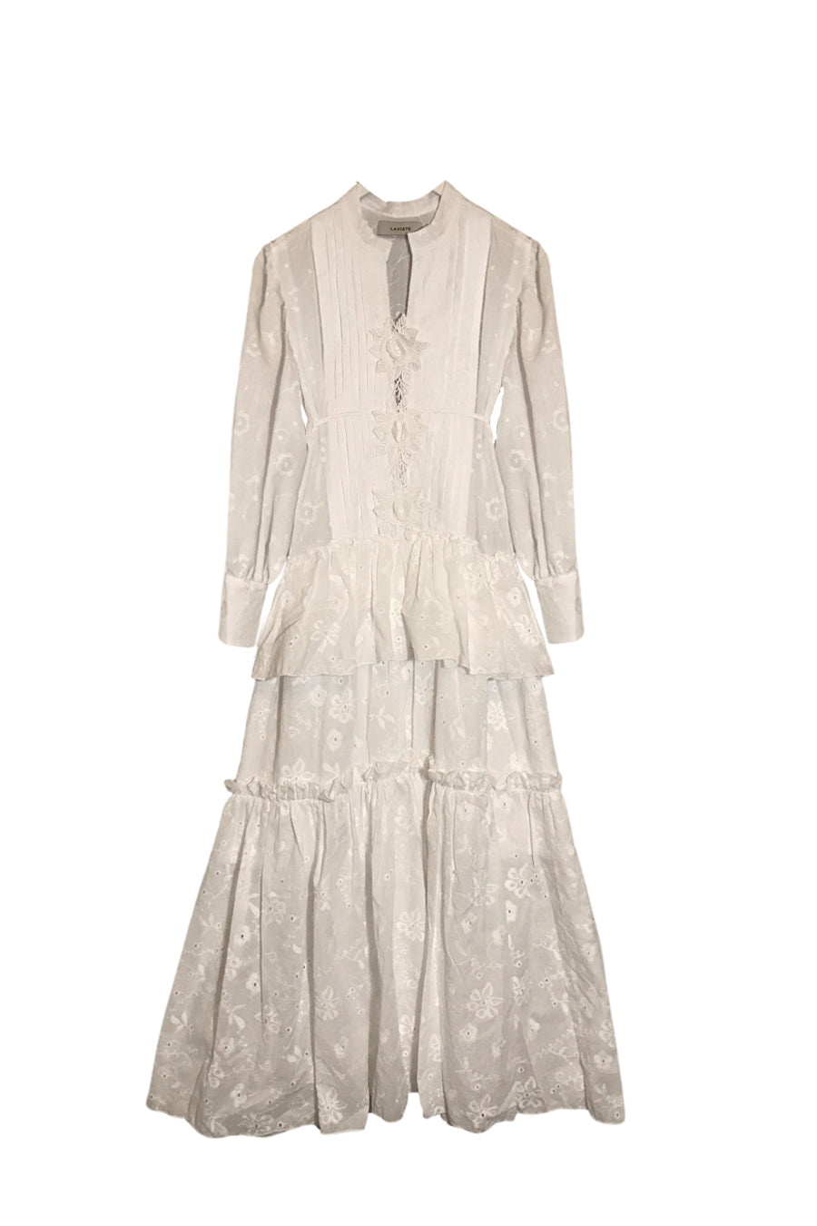" White Broderie long sleeve dress "