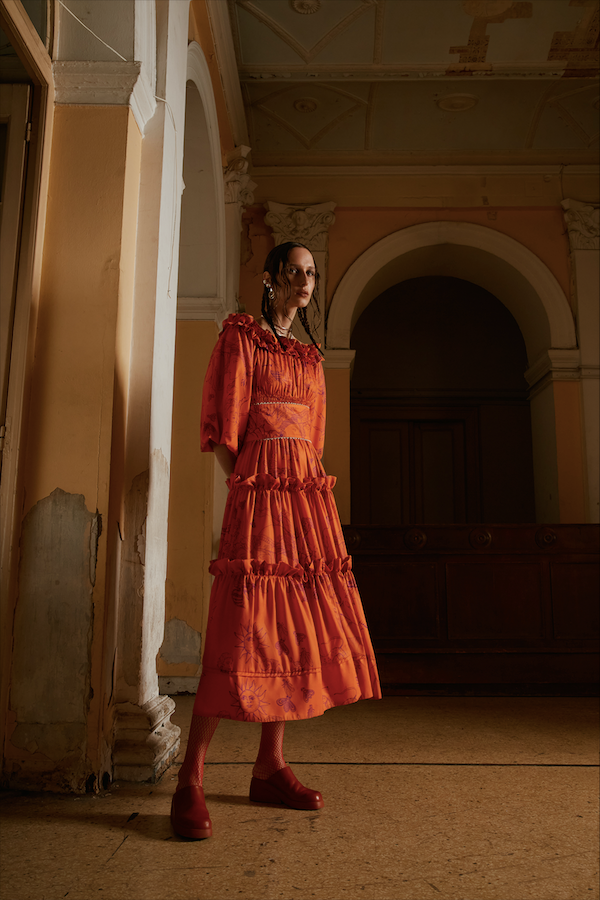 " Orange Printed Dress"