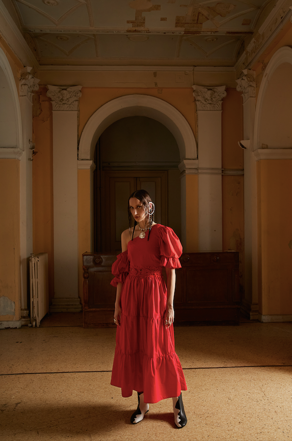 " Red Off Shoulder Dress"