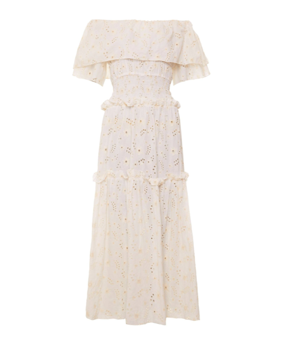 " White Off Shoulder Broderie Dress"