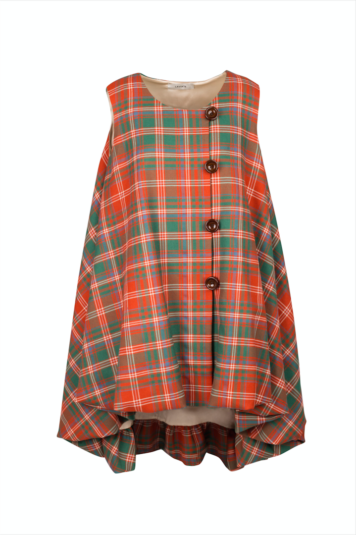 " Reddish Wool Tartan Top"