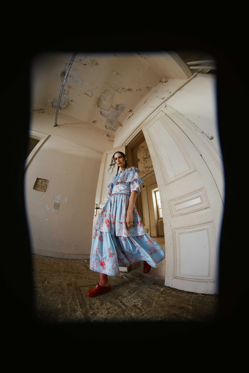 " Light Blue Printed Dress"