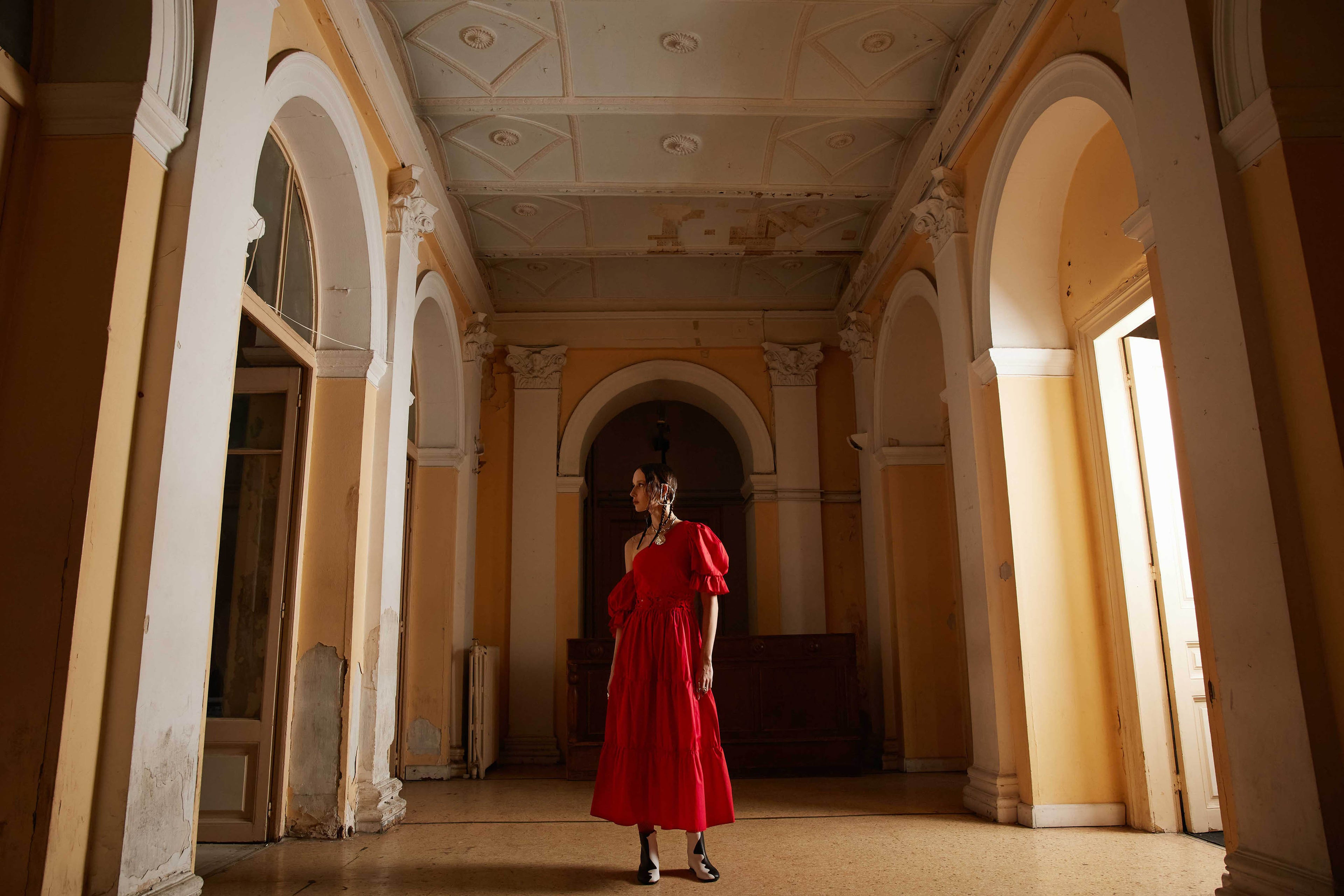 " Red Off Shoulder Dress"
